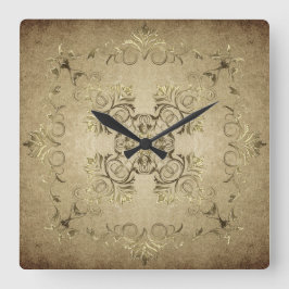 Golden barok op de achtergrond van de grunge. vierkante klok