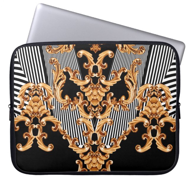 Golden baroksierbloem laptop sleeve (Voorkant)