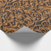 Golden  Baroque Damask op donker leder Cadeaupapier (Hoek)