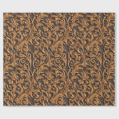 Golden  Baroque Damask op donker leder Cadeaupapier (Vlak)