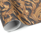 Golden  Baroque Damask op donker leder Cadeaupapier (Rol Hoek)