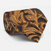 Golden Baroque Damask op donker leder Stropdas (Opgerold)