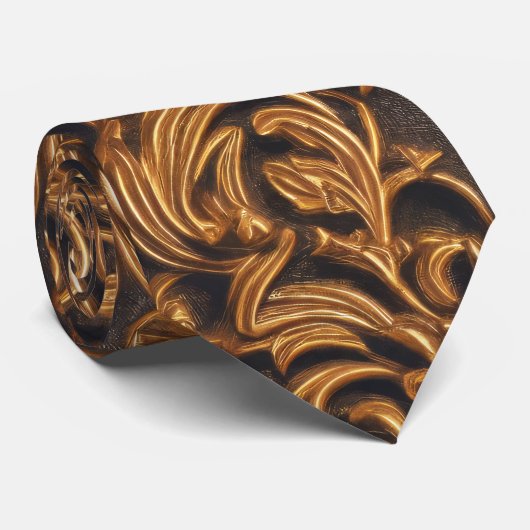 Golden Baroque Damask op donker leder Stropdas (Opgerold)