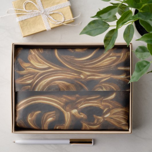 Golden Baroque Damask op donker leder Tissuepapier (Geschenk)