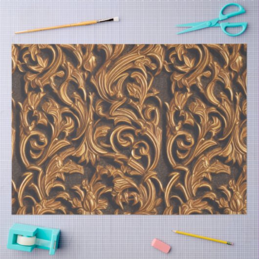 Golden  Baroque Damask op donker leder Tissuepapier (Craft)