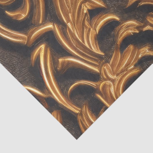 Golden  Baroque Damask op donker leder Tissuepapier (Detail)