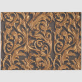 Golden  Baroque Damask op donker leder Tissuepapier (Voorkant)