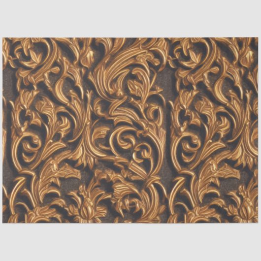 Golden Baroque Damask op donker leder Tissuepapier (Voorkant)
