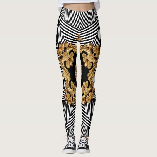 Golden Baroque: Elegant kettingen Ornament Leggings (Voorkant)