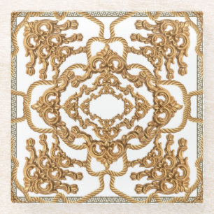 Golden Baroque: Luxe Ornament Design. Glazen Onderzetter