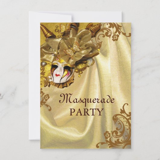 Golden Baroque Masquerade Party Kaart (Voorkant)