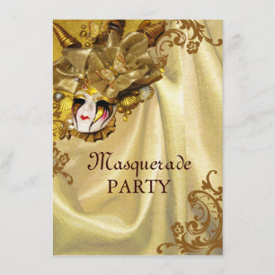 Golden Baroque Masquerade Party Kaart