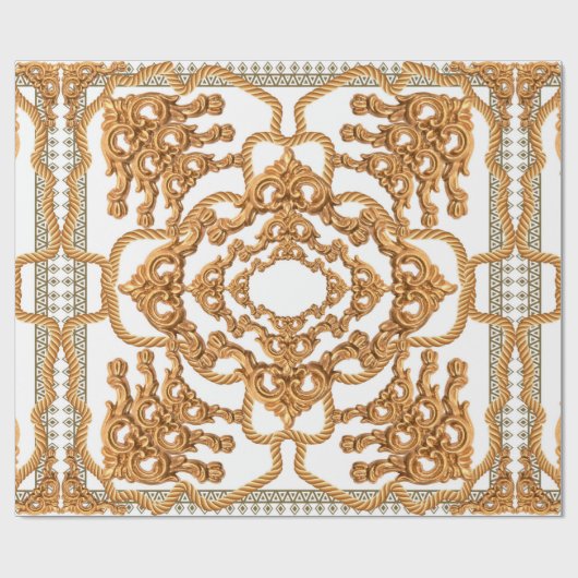 Golden Baroque Ornament. Goudcartouche, goudlittek Cadeaupapier (Vlak)