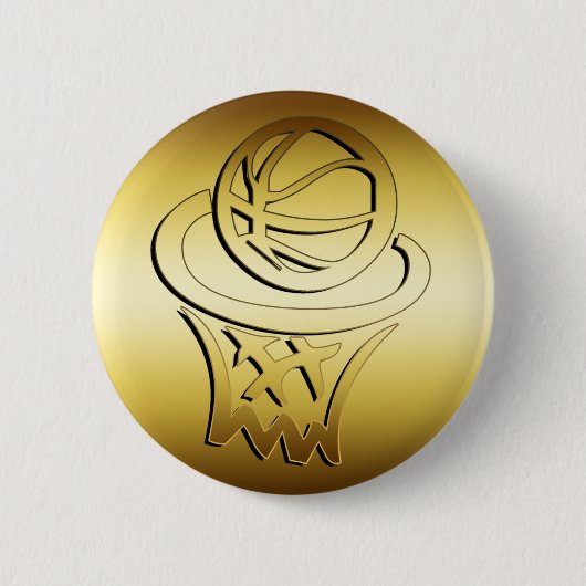 GOLDEN BASKETBALL HOOP RONDE BUTTON 5,7 CM (Voorkant)