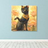Golden Bastet Cat Godin Lotus Sanctuary Canvas Afdruk (Insitu (Houten vloer))