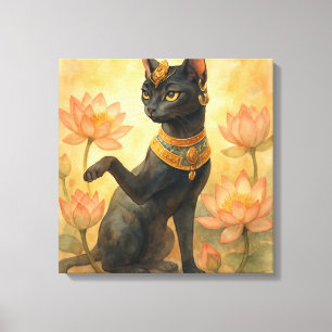 Golden Bastet Cat Godin Lotus Sanctuary Canvas Afdruk