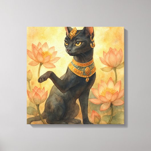 Golden Bastet Cat Godin Lotus Sanctuary Canvas Afdruk (Voorkant)