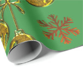 Golden Baubles en Snowflakes Green Kerstmis Cadeaupapier (Rol Hoek)