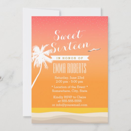 Golden Beach Elegant Sweet 16 Kaart (Voorkant)