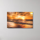 Golden Beach Sunset Cloudy Sky Canvas Afdruk (Voorkant)