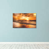 Golden Beach Sunset Cloudy Sky Canvas Afdruk (Insitu (Houten vloer))