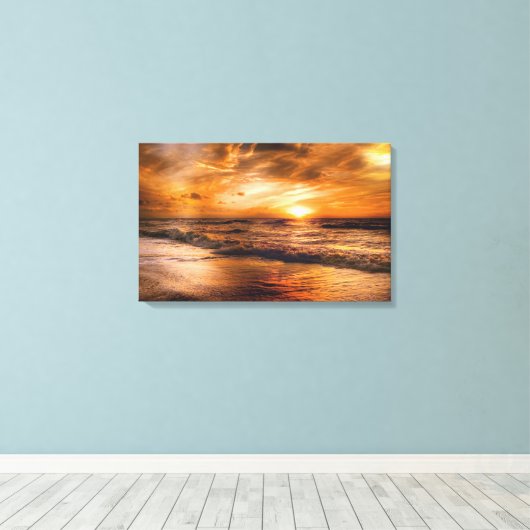 Golden Beach Sunset Cloudy Sky Canvas Afdruk (Insitu (Houten vloer))
