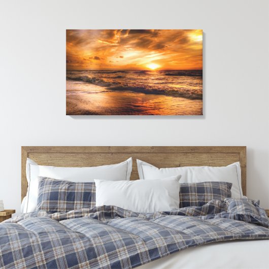 Golden Beach Sunset Cloudy Sky Canvas Afdruk (Insitu (Slaapkamer))