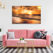 Golden Beach Sunset Cloudy Sky Canvas Afdruk (Insitu (Woonkamer))