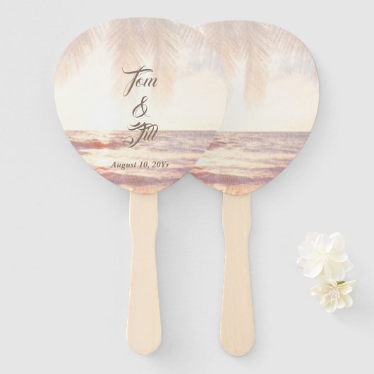 Golden Beach Waterverf Bruiloft Handwaaier (Voorkant en achterkant)