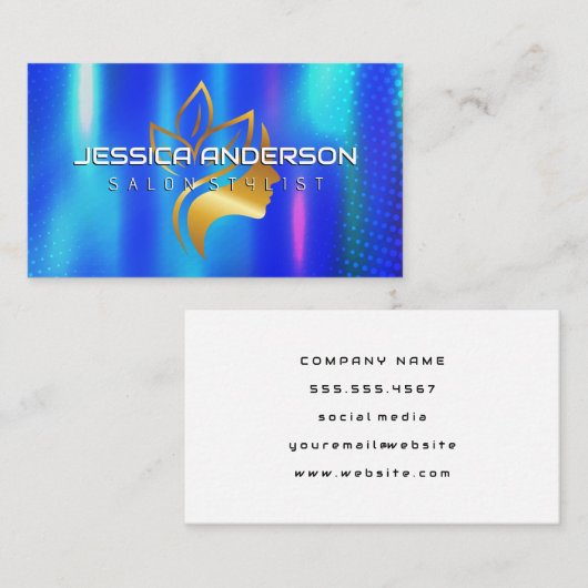 Golden Beauty Logo | Blauwe metallische achtergron Visitekaartje (Voorkant / Achterkant)