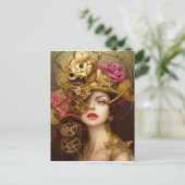 Golden Beauty Steampunk Digital Art Briefkaart (Staand voorkant)
