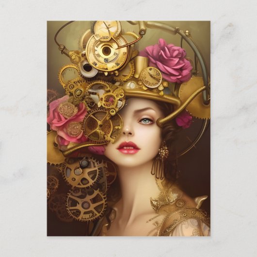 Golden Beauty Steampunk Digital Art Briefkaart (Voorkant)