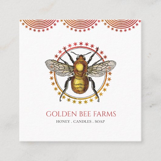 Golden Bee Appiary of Boerderij Honey producten Vierkante Visitekaartje (Voorkant)