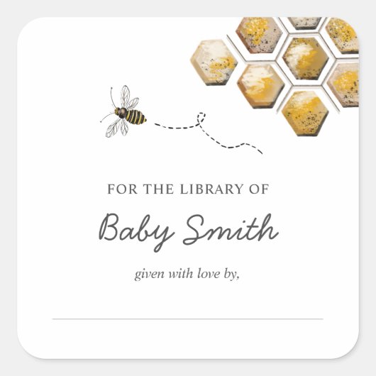 Golden Bee Baby shower Bookplate Vierkante Sticker (Voorkant)
