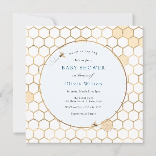 Golden Bee Boy Baby shower Uitnodiging (Voorkant)