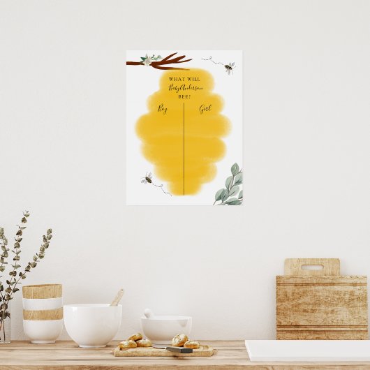 Golden Bee & Eucalyptus Gender onthullen Stemming Poster (Keuken)