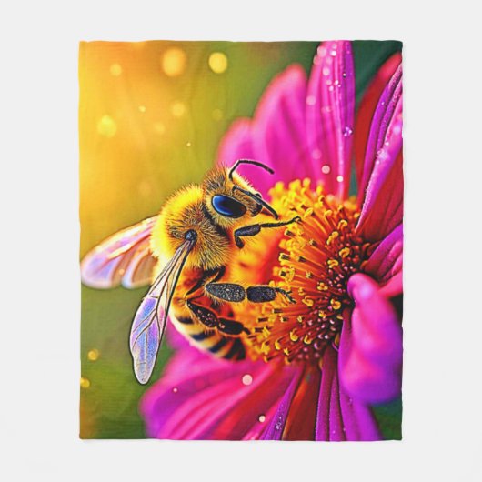 Golden Bee Flower Magic Light Design Fleece Deken (Voorkant)