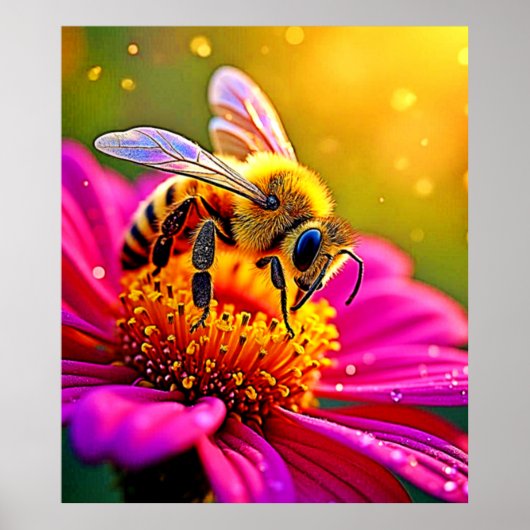 Golden Bee Flower Magic Light Design Poster (Voorkant)