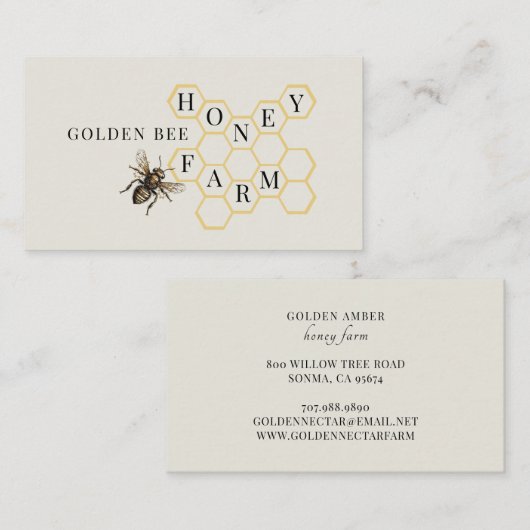  Golden Bee Logo Honingraat Imker Visitekaartje (Voorkant / Achterkant)