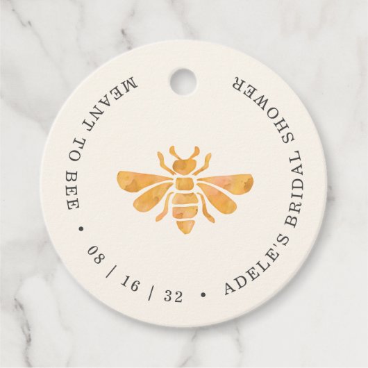 Golden Bee "Meant to Bee" Vrijgezellenfeest Bedankjes Labels (Voorkant)
