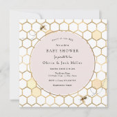 Golden Bee Pink Baby shower Invitation Kaart (Voorkant)