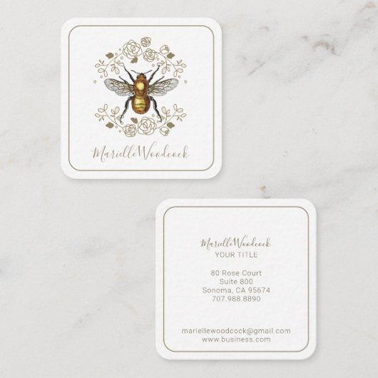 Golden Bee Roos Floral Laurel Vierkante Visitekaartje (Voorkant / Achterkant)