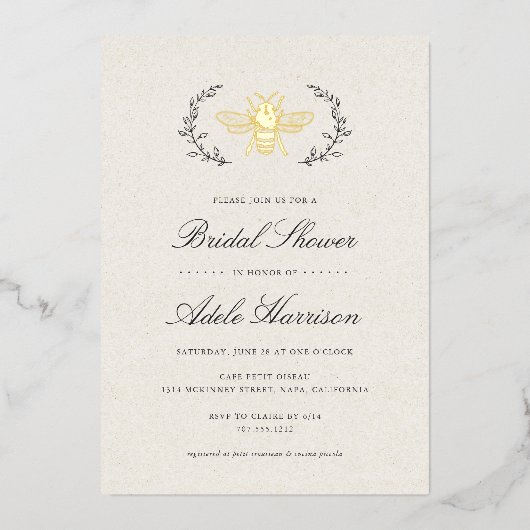 Golden Bee Vrijgezellenfeest Folie Uitnodiging (Voorkant)