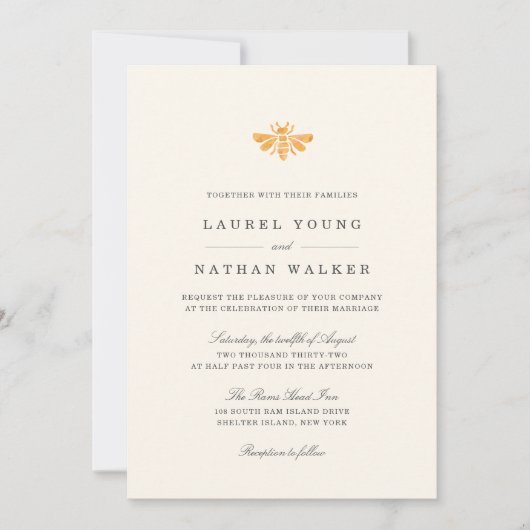 Golden Bee Waterverf Alles in één bruiloft Kaart (Voorkant)