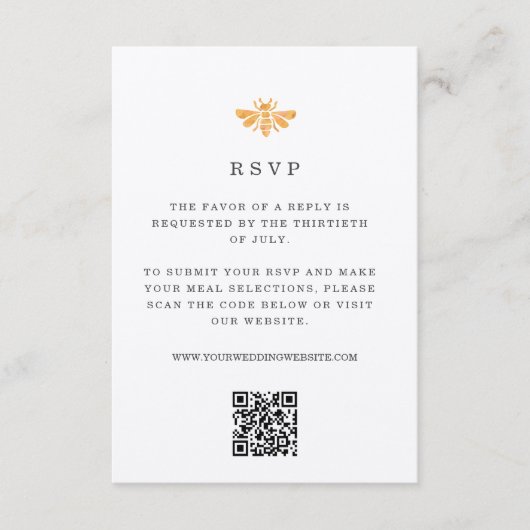 Golden Bee Waterverf Bruiloft QR Code RSVP Kaartje (Voorkant)