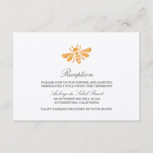 Golden Bee Waterverf Bruiloft Receptie Kaart (Voorkant)