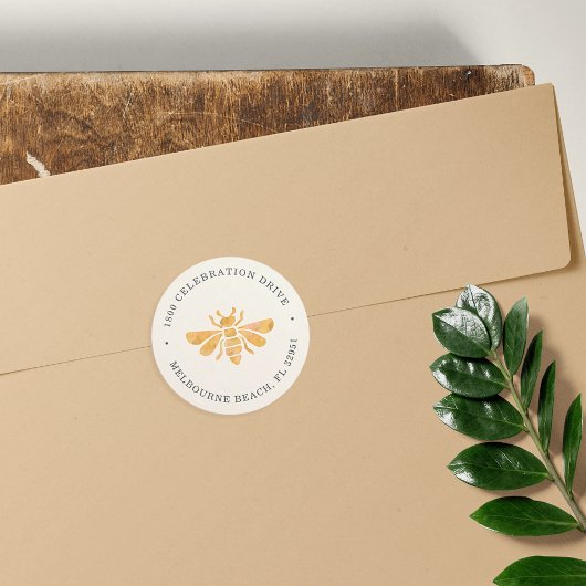 Golden Bee Waterverf retour adres Sticker