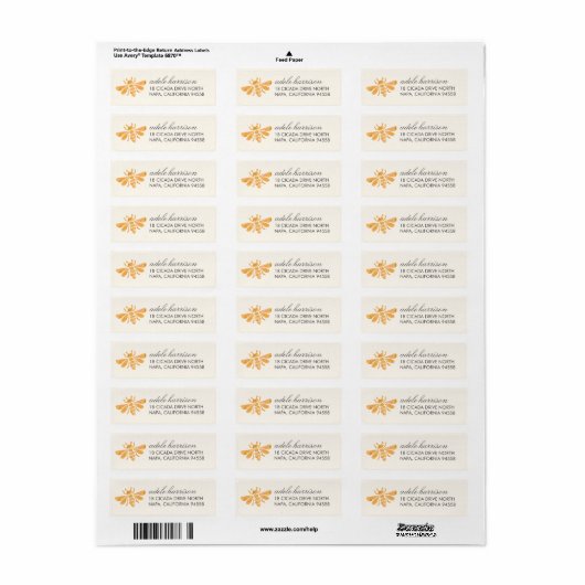 Golden Bee Waterverf Return Address Etiket (Full Sheet)