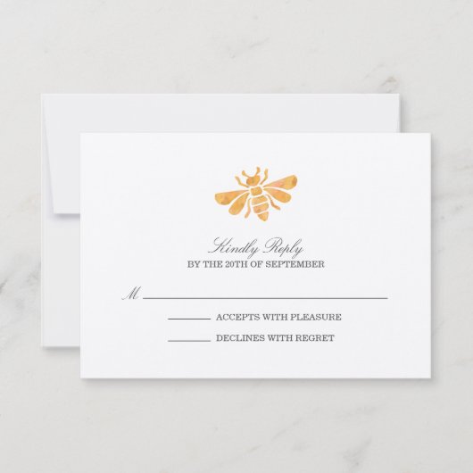 Golden Bee Waterverf Wedding RSVP (Voorkant)
