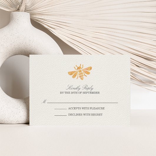 Golden Bee Waterverf Wedding RSVP Kaartje